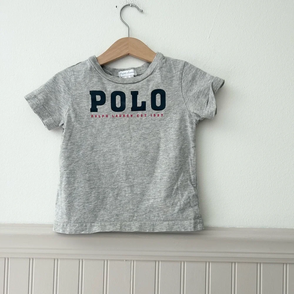 Ralph Lauren Baby 18 Months Kids Logo Heather Gray Cotton Tee